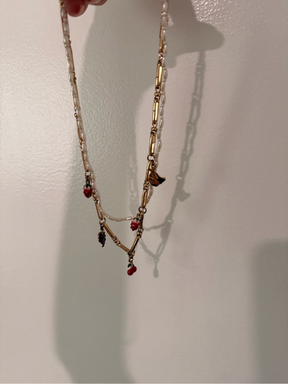 Free People Gold-Tone Layered Pearl Necklace with Fruit Charms